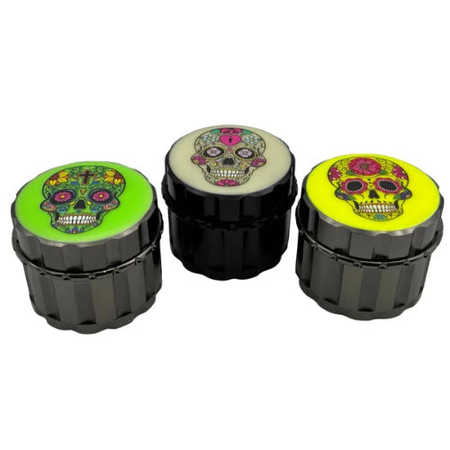Glass Sugar Skull Glow In The Dark 55mm 4 Piece Grinder