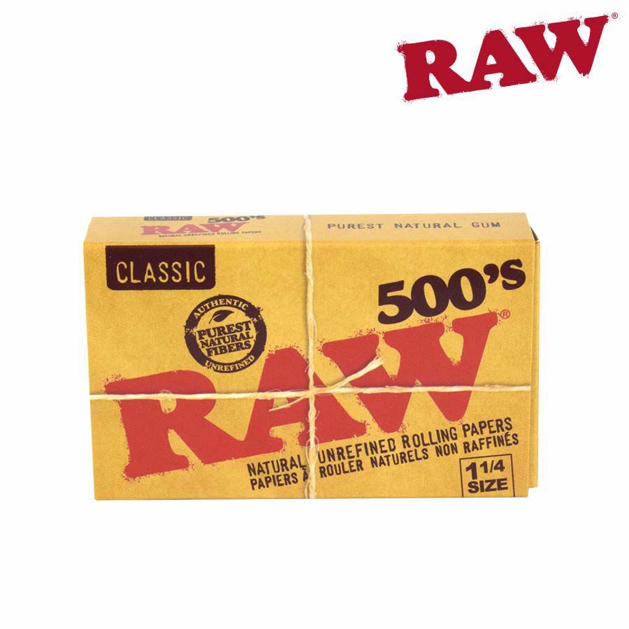RAW 500'S CLASSIC NATURAL UNREFINED ROLLING PAPER, 1 1/4 79MM SIZE