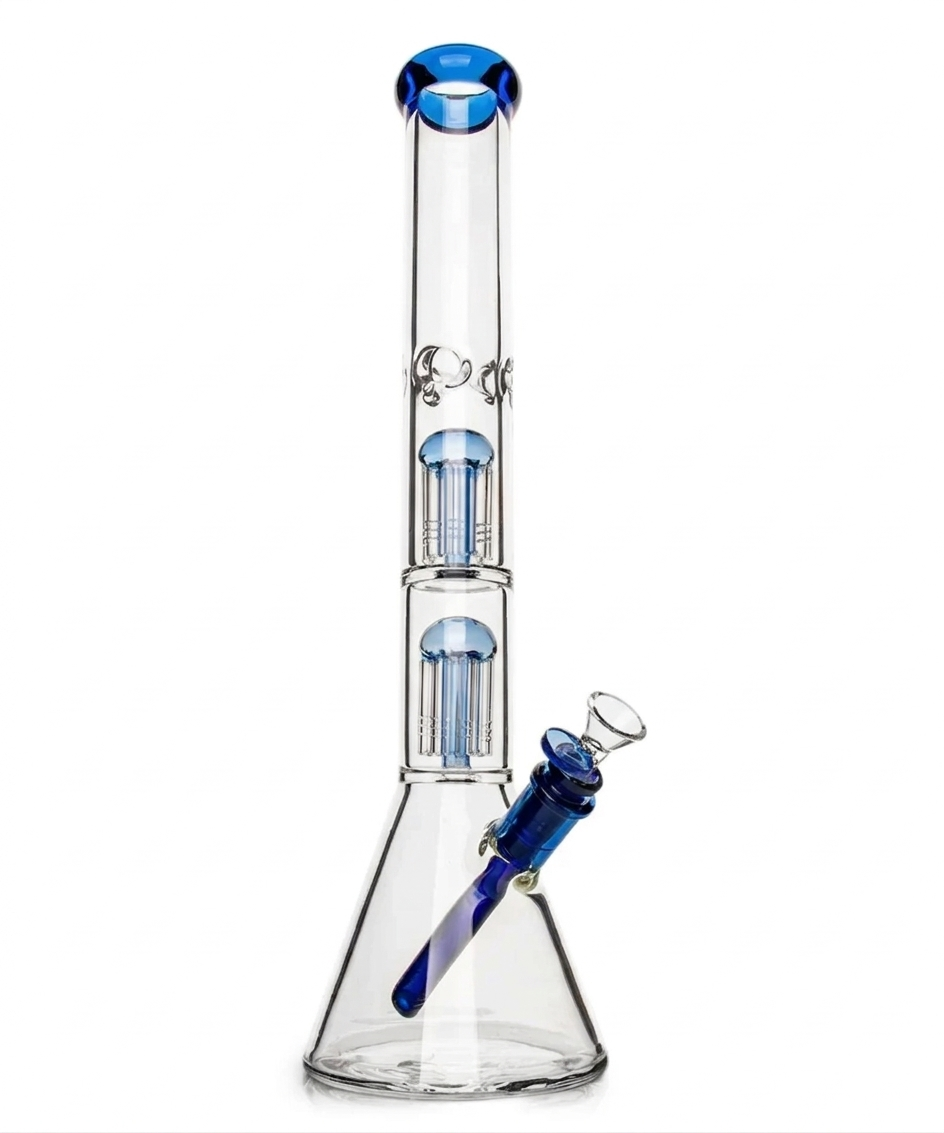 18" 7mm Double Tree Perc Glass Bong