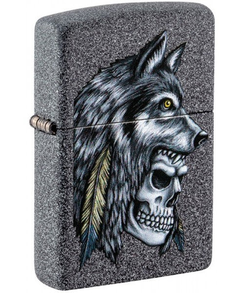 Zippo Lighter Wolf Skull Feather Design