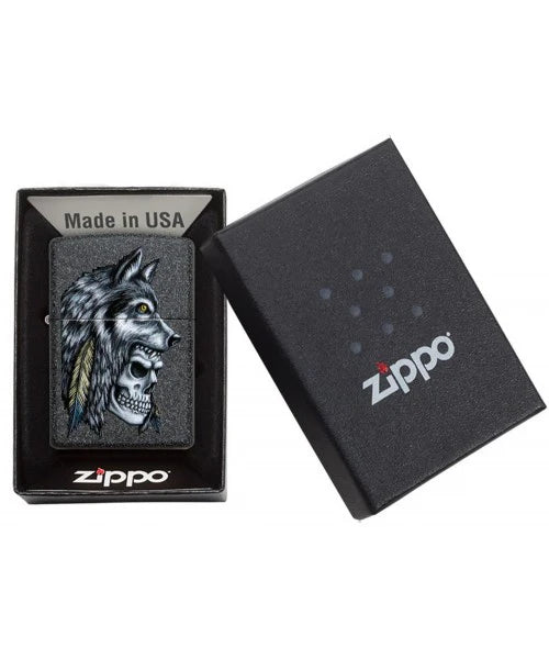 Zippo Lighter Wolf Skull Feather Design