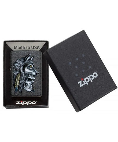 Zippo Lighter Wolf Skull Feather Design
