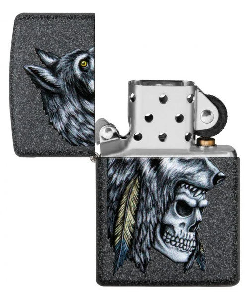 Zippo Lighter Wolf Skull Feather Design