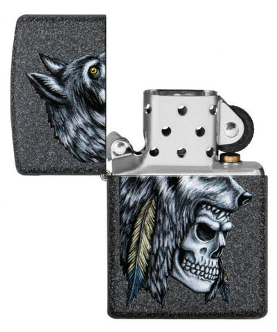 Zippo Lighter Wolf Skull Feather Design